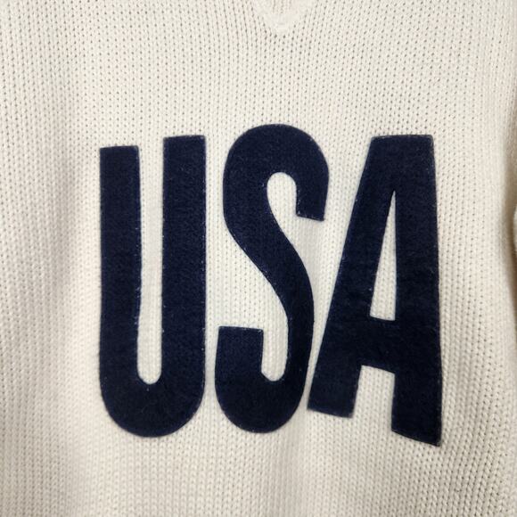 Ralph Lauren Polo Sport Vintage USA Sweater Cream Women Size Large Crewneck Flag - Picture 2 of 12